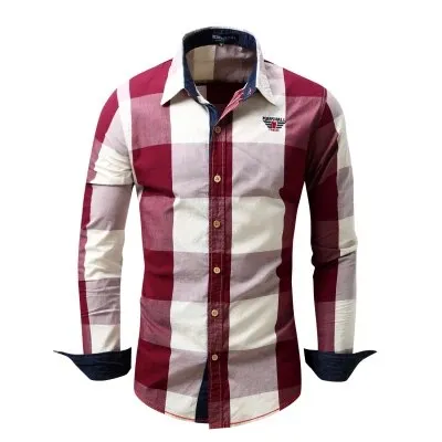 2020 New Men 100% Cotton Plaid Shirt Long Sleeve Slim Fit Dress Shirts Casual Fashion Business Social Shirt Plus Size M-3XL 099