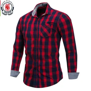 2020 New Men 100% Cotton Plaid Shirt Long Sleeve Slim Fit Dress Shirts Casual Fashion Business Social Shirt Plus Size M-3XL 099