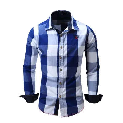2020 New Men 100% Cotton Plaid Shirt Long Sleeve Slim Fit Dress Shirts Casual Fashion Business Social Shirt Plus Size M-3XL 099