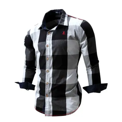 2020 New Men 100% Cotton Plaid Shirt Long Sleeve Slim Fit Dress Shirts Casual Fashion Business Social Shirt Plus Size M-3XL 099