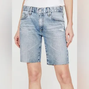 AG Nikki Relaxed Bermuda Denim Shorts with Raw Hem Size 24