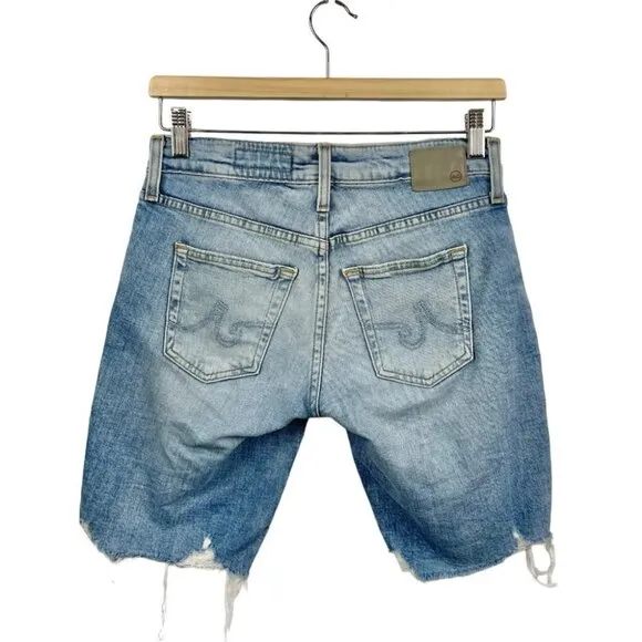 AG Nikki Relaxed Bermuda Denim Shorts with Raw Hem Size 24