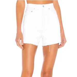 Agolde Dee High Rise Paper White Cotton Raw Cut Frayed Edge Shorts 32 Revolve