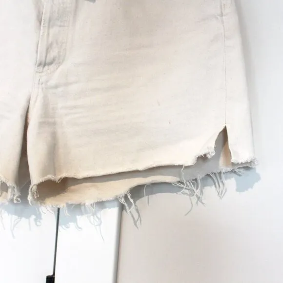 Agolde Dee High Rise Paper White Cotton Raw Cut Frayed Edge Shorts 32 Revolve