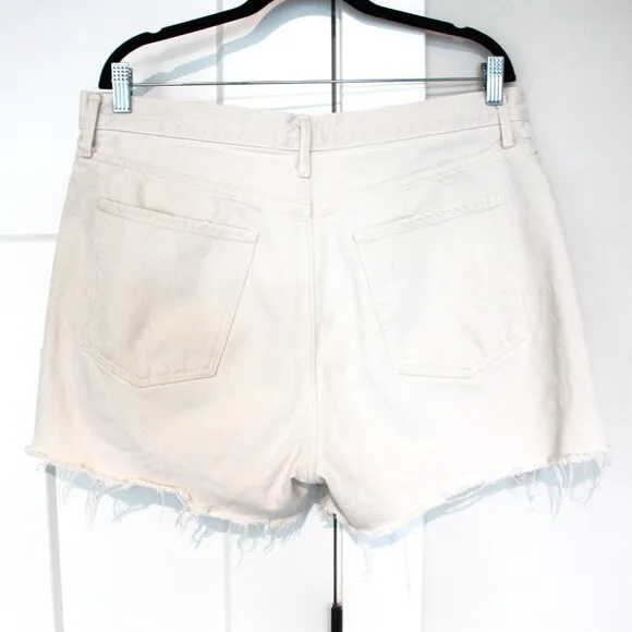 Agolde Dee High Rise Paper White Cotton Raw Cut Frayed Edge Shorts 32 Revolve