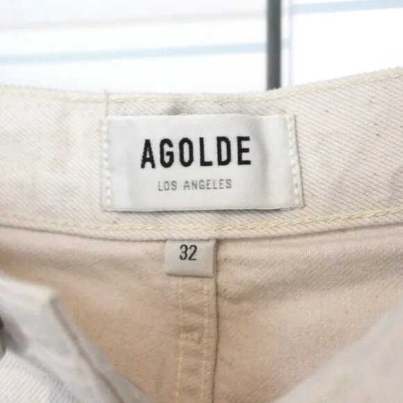 Agolde Dee High Rise Paper White Cotton Raw Cut Frayed Edge Shorts 32 Revolve