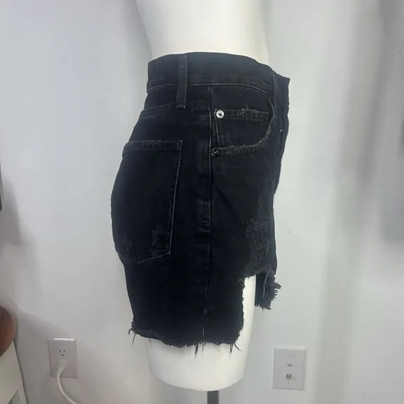 Agolde Dee ultra high waisted distressed cut off denim button fly shorts size 26