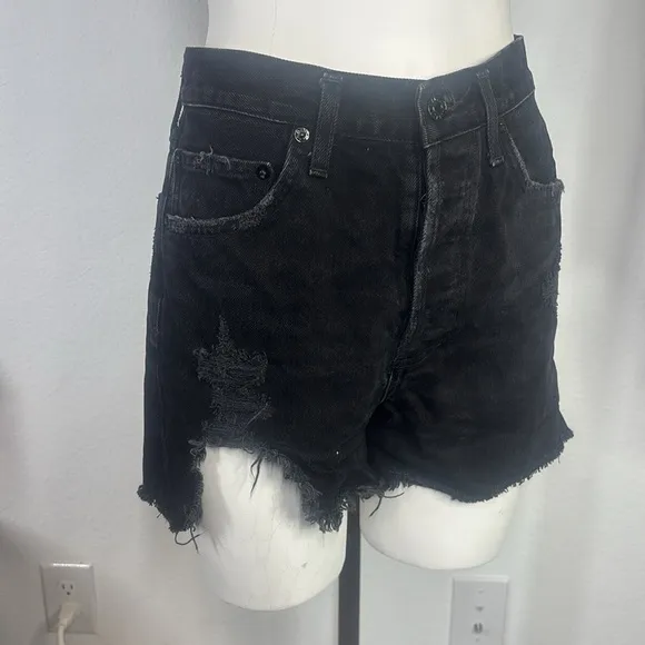 Agolde Dee ultra high waisted distressed cut off denim button fly shorts size 26