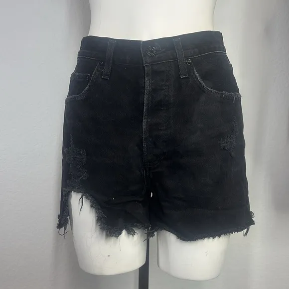 Agolde Dee ultra high waisted distressed cut off denim button fly shorts size 26