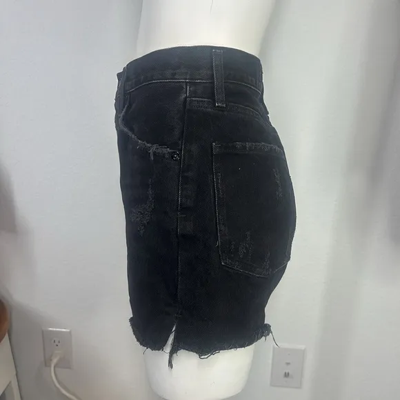 Agolde Dee ultra high waisted distressed cut off denim button fly shorts size 26