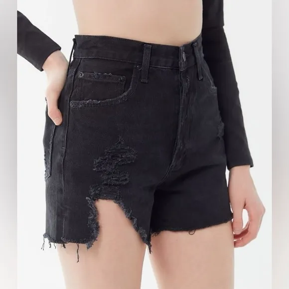 Agolde Dee ultra high waisted distressed cut off denim button fly shorts size 26