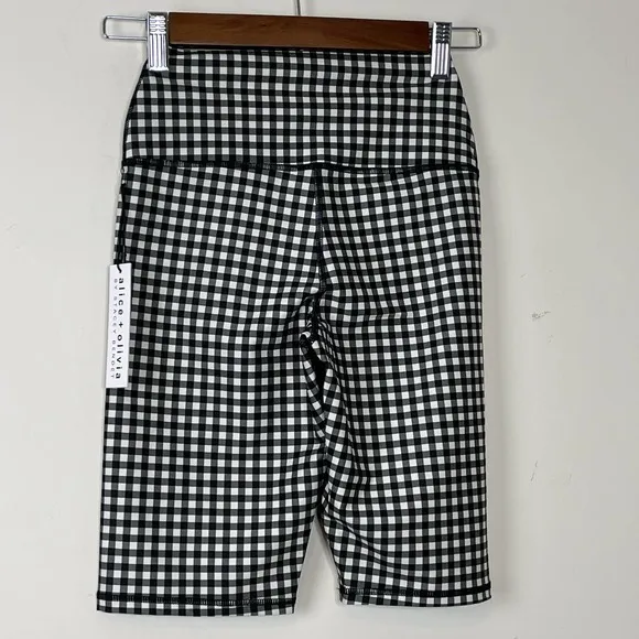 Alice   Olivia Black Gingham Aaron High Waist Bike Shorts NWT Size XS