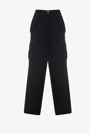 Ankle length cargo pants in black