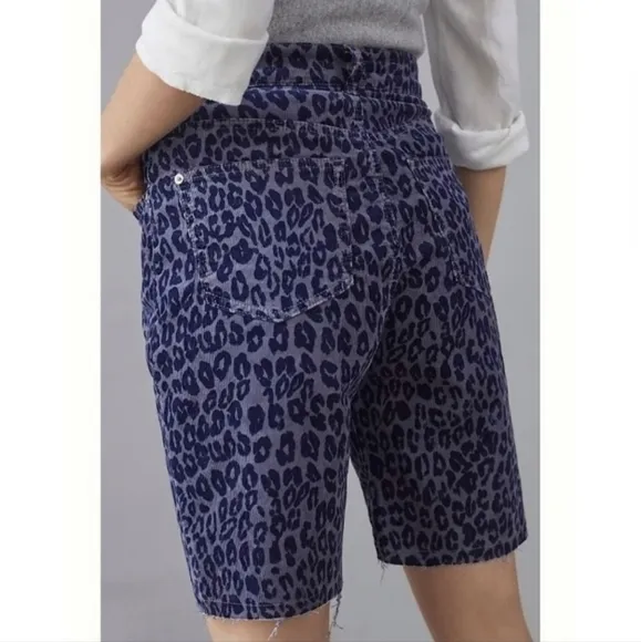 Anthropologie Pilcro Cheetah Blue Cord Cut Off Bermuda Shorts