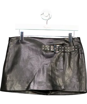 Bershka Black Faux Leather Belted Mini Skirt UK M