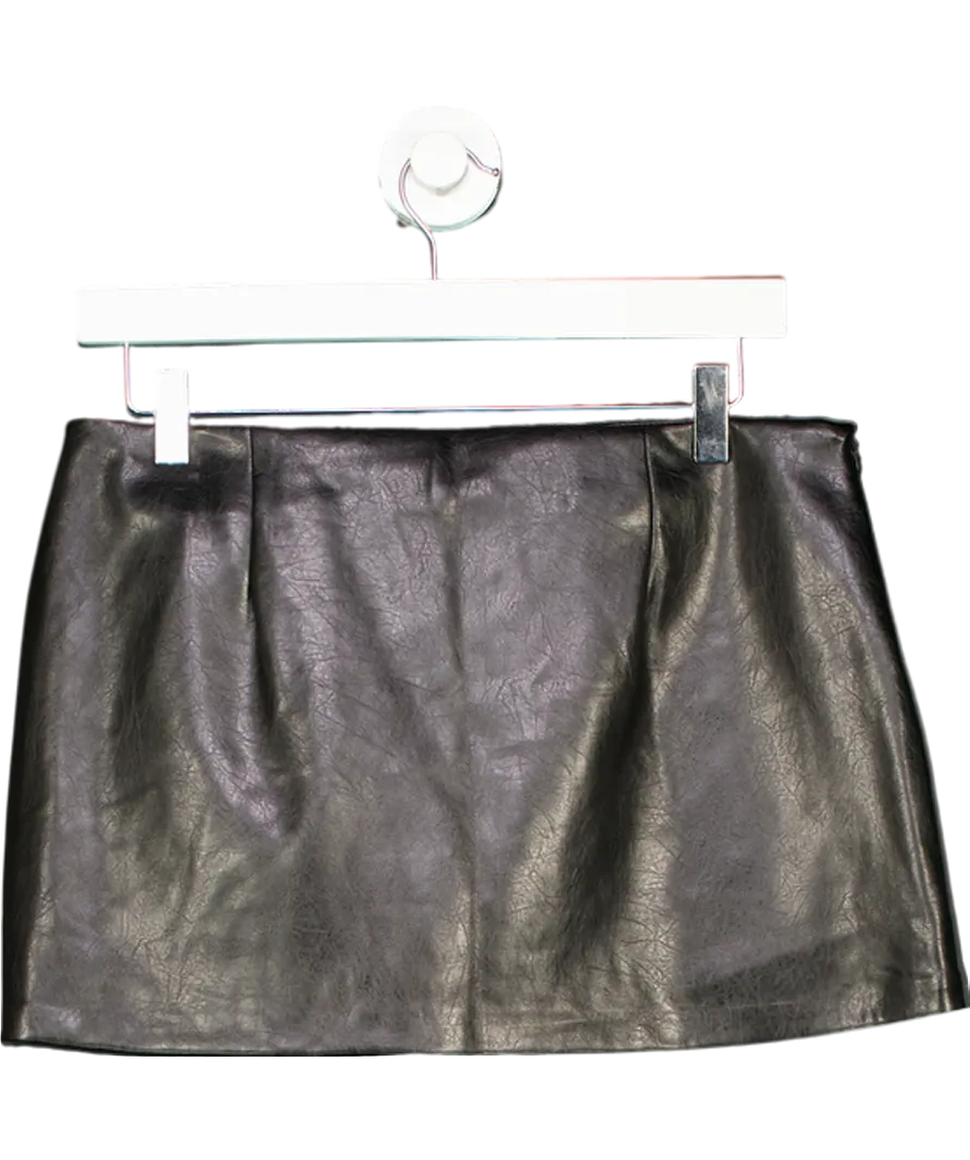 Bershka Black Faux Leather Belted Mini Skirt UK M