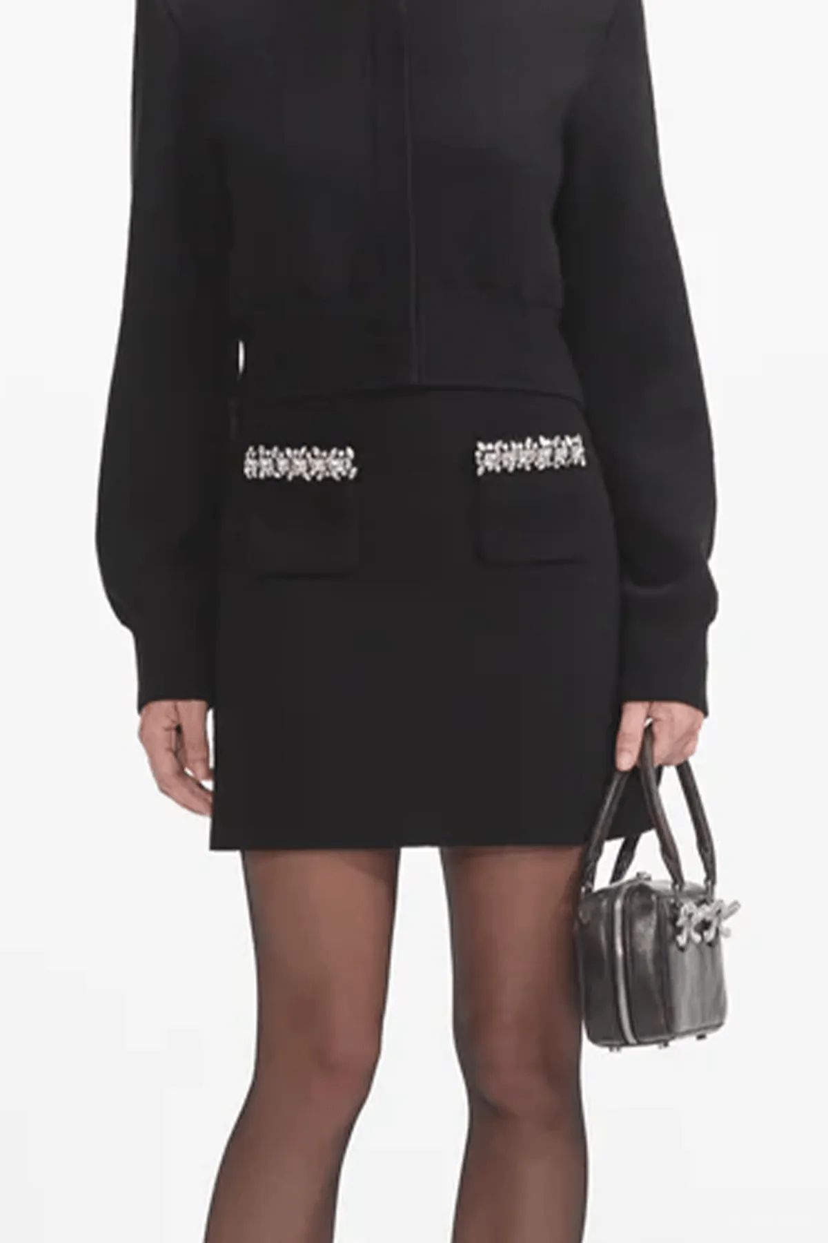 Black Knit Embellished Mini Skirt