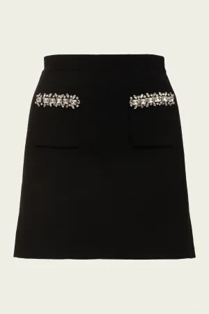 Black Knit Embellished Mini Skirt