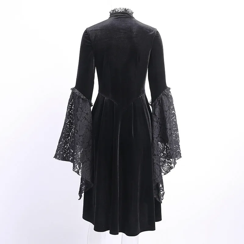 Black Lace Long Sleeve Lantern Sleeve Dress EV4002