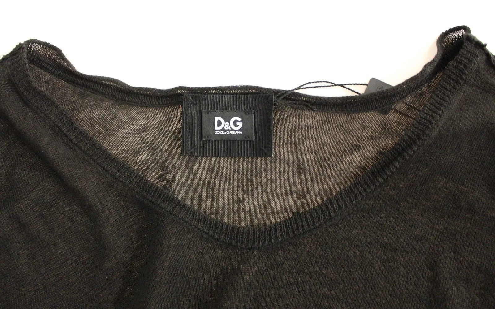 Black Linen Logo V-neck Sweater Pullover