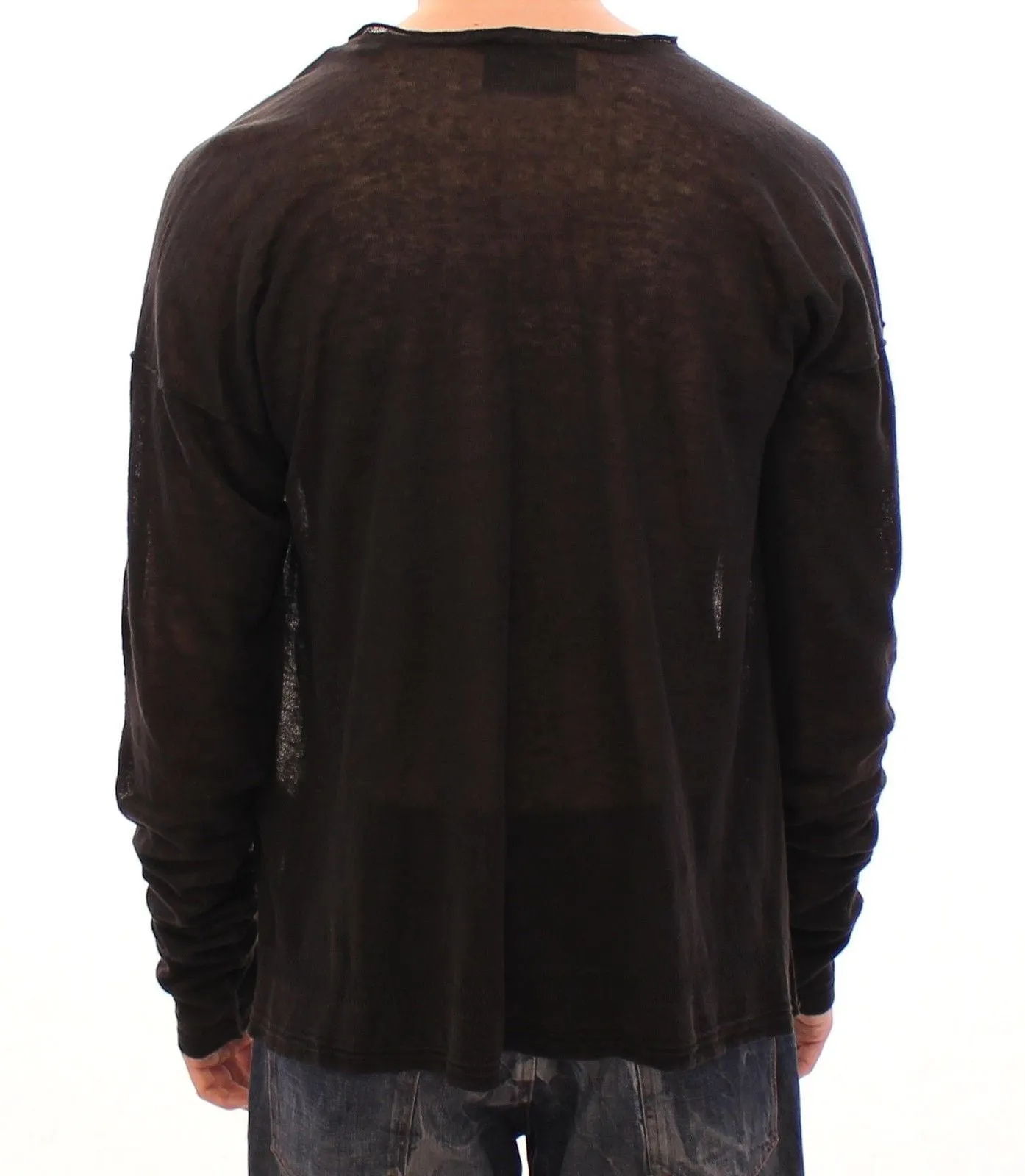 Black Linen Logo V-neck Sweater Pullover