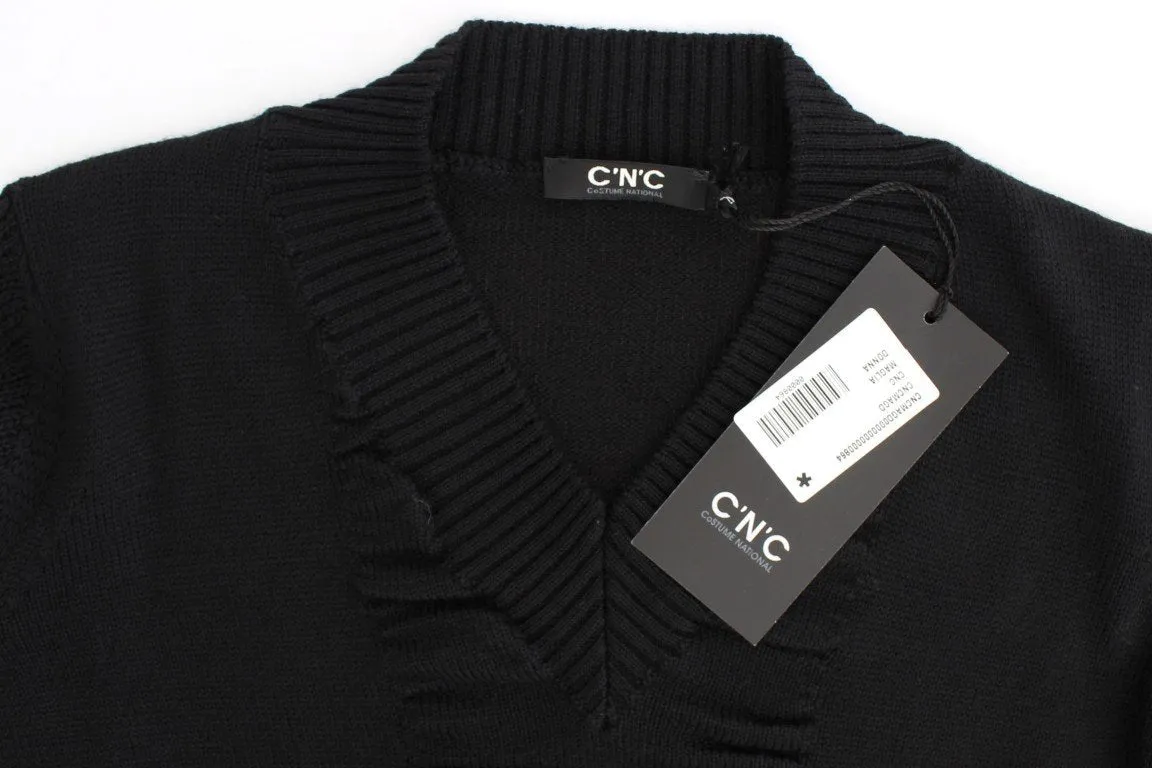 Black V-neck wool sweater
