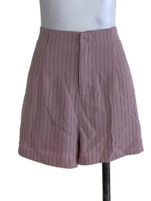 Blush Pink Awning Stripe High-Waisted Shorts