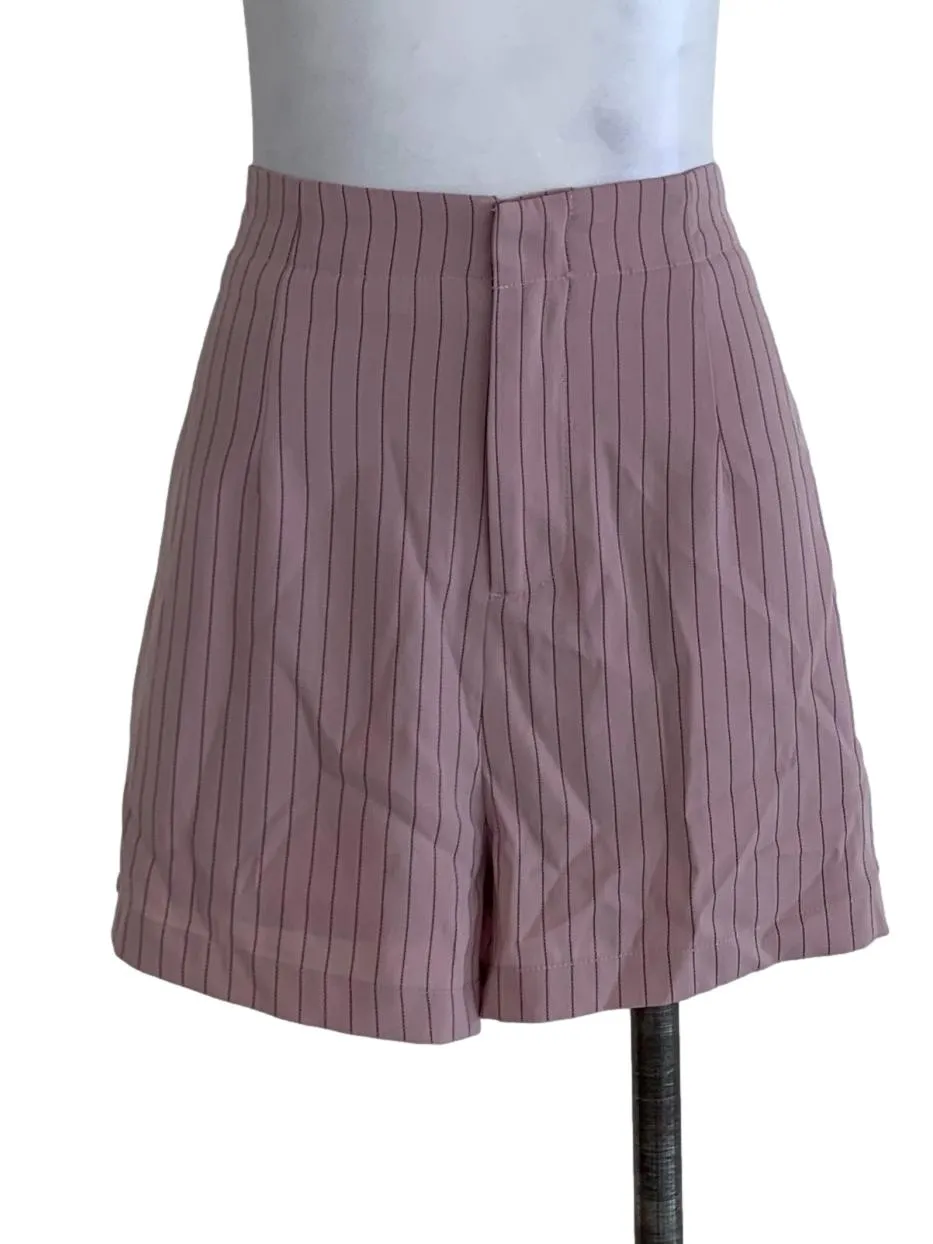 Blush Pink Awning Stripe High-Waisted Shorts