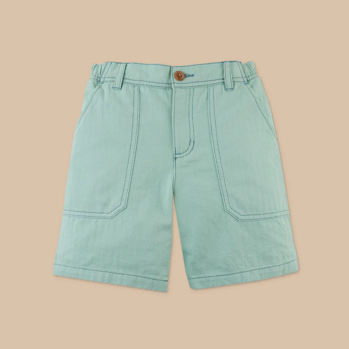 Boys Gino Bermuda Shorts with Contrast Stitching, Green