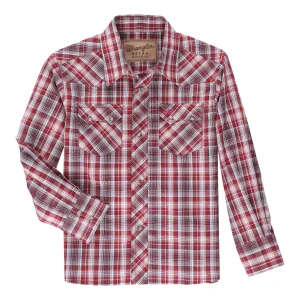 Boys Wrangler Retro Red/White Plaid Western Snap