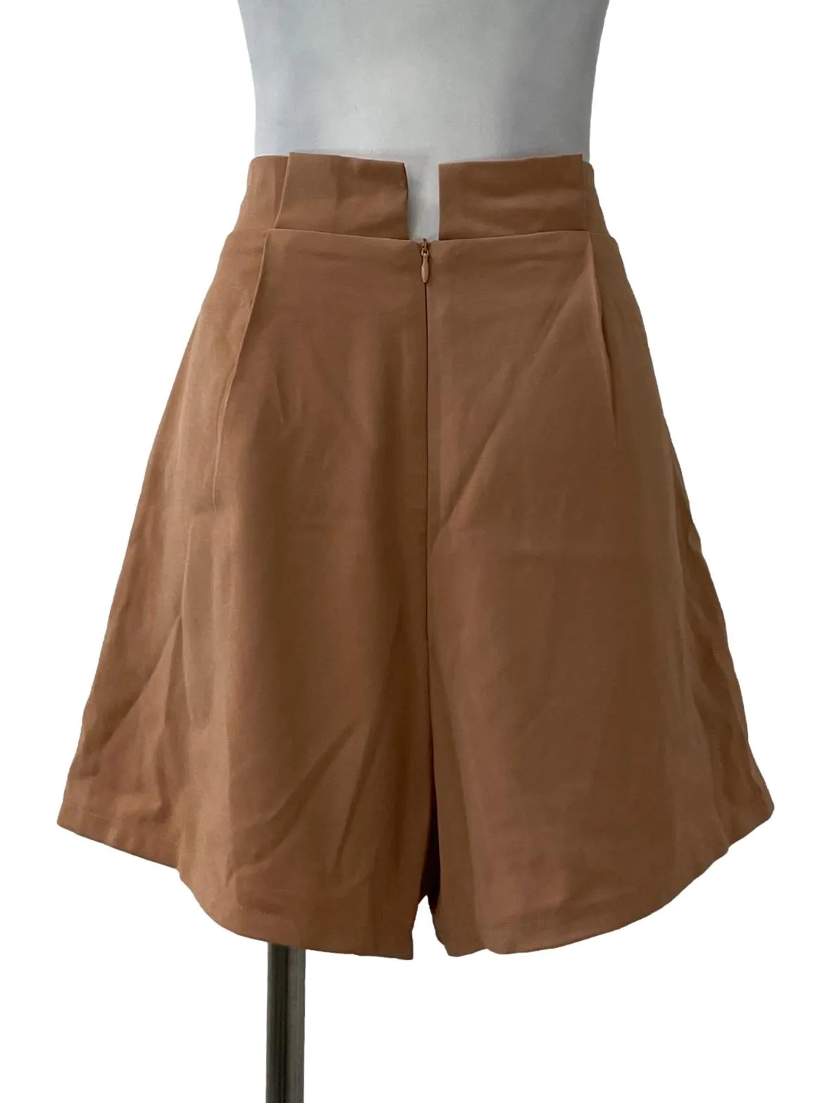 Brown High Waisted Pleated Shorts