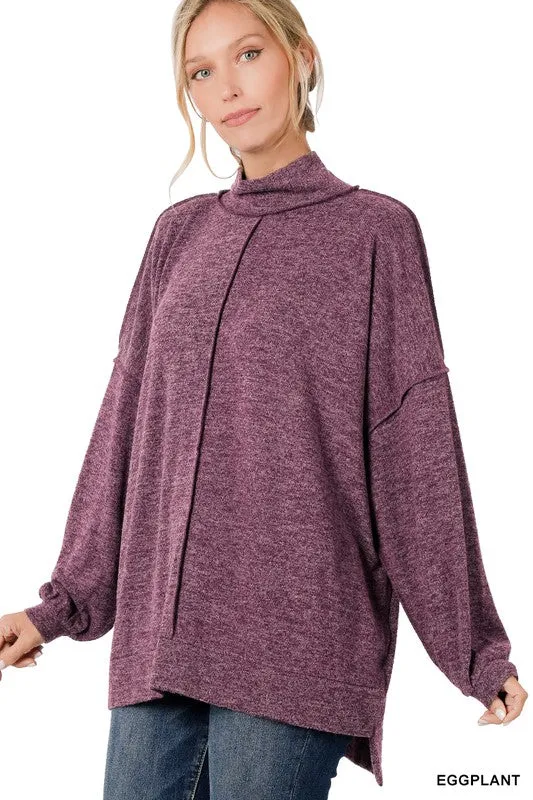 Brushed Melange Hacci Mock Neck Sweater