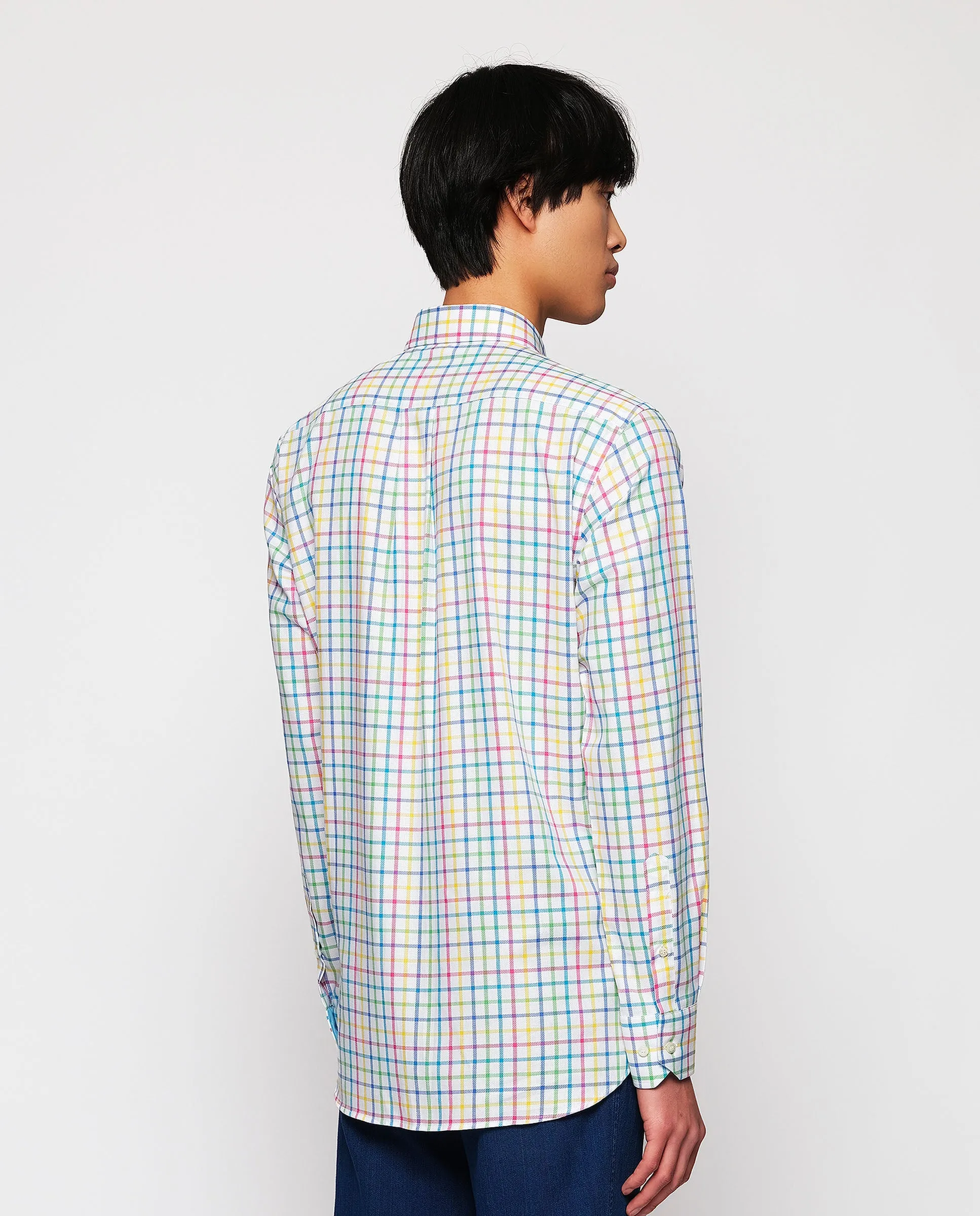 Camisa casual cuadros multicolor algodón