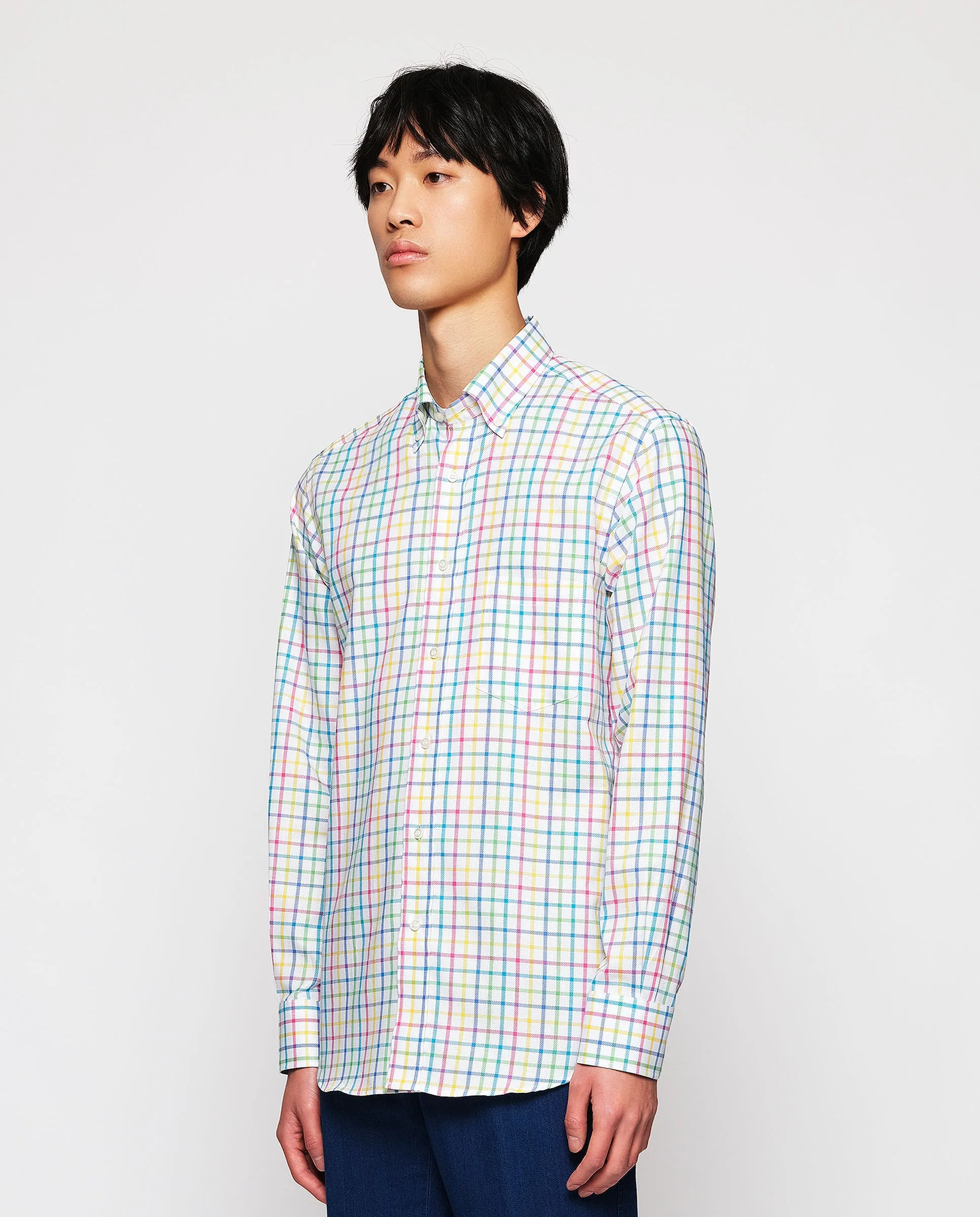 Camisa casual cuadros multicolor algodón