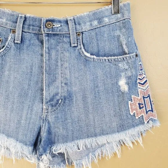 Carmar High Rise Distressed Cutoff Tribal Shorts