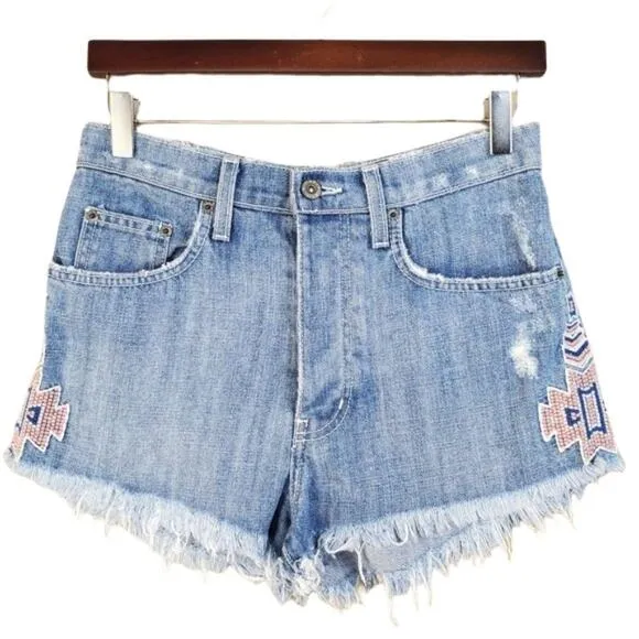 Carmar High Rise Distressed Cutoff Tribal Shorts