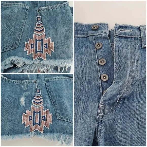Carmar High Rise Distressed Cutoff Tribal Shorts