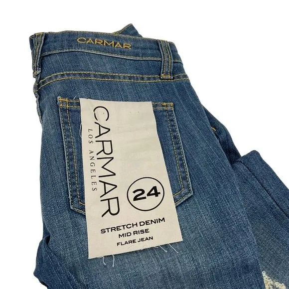 Carmar Shorts Womens Sz 24 Denim Bermuda Med Wash Button Stretch Mid Rs $219 Nwt