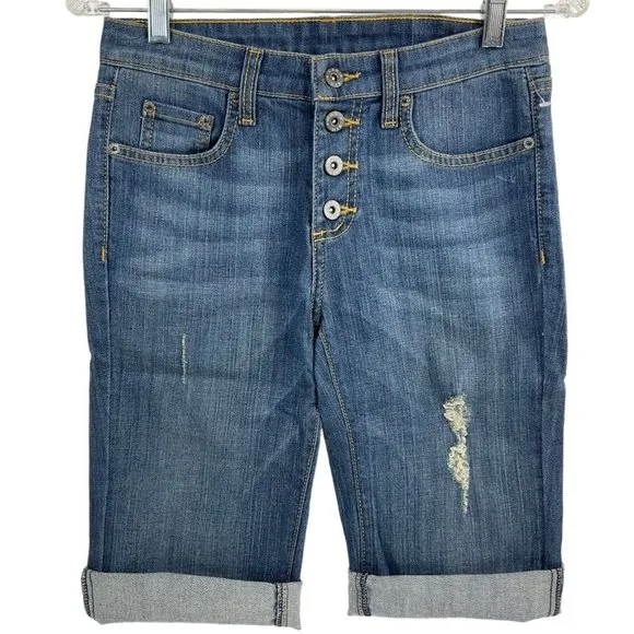 Carmar Shorts Womens Sz 24 Denim Bermuda Med Wash Button Stretch Mid Rs $219 Nwt