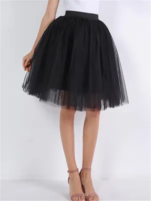 Casual Pretty Knee Length 7 Layers Solid Collor Tulle Skirts
