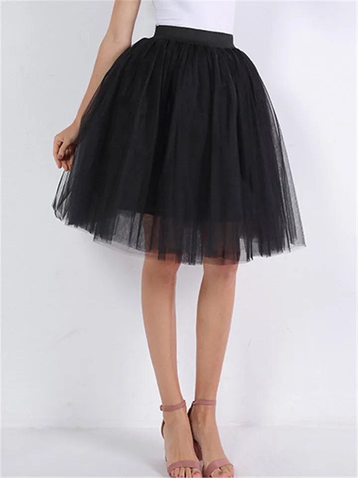Casual Pretty Knee Length 7 Layers Solid Collor Tulle Skirts