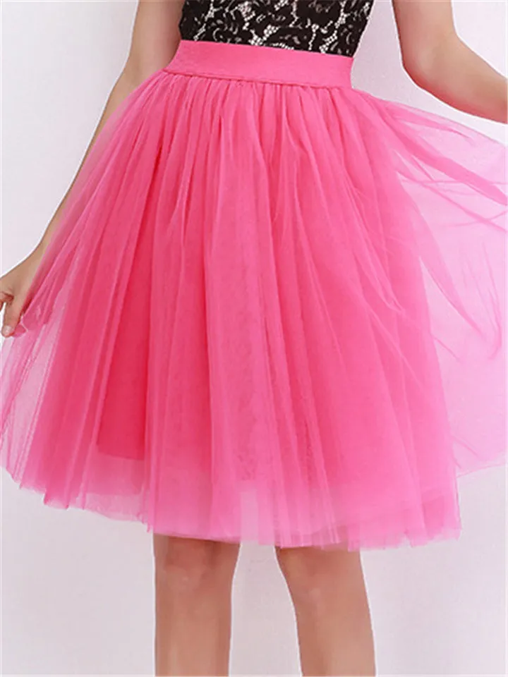 Casual Pretty Knee Length 7 Layers Solid Collor Tulle Skirts