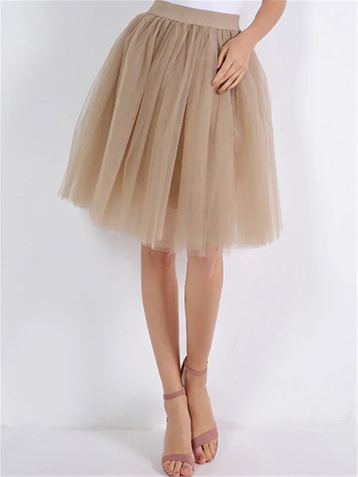 Casual Pretty Knee Length 7 Layers Solid Collor Tulle Skirts