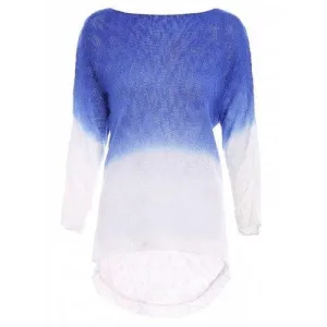 Casual Scoop Neck Long Sleeve Gradiente Asymmetrical Women's Knitwear - Blue One Size(fit Size Xs To M)