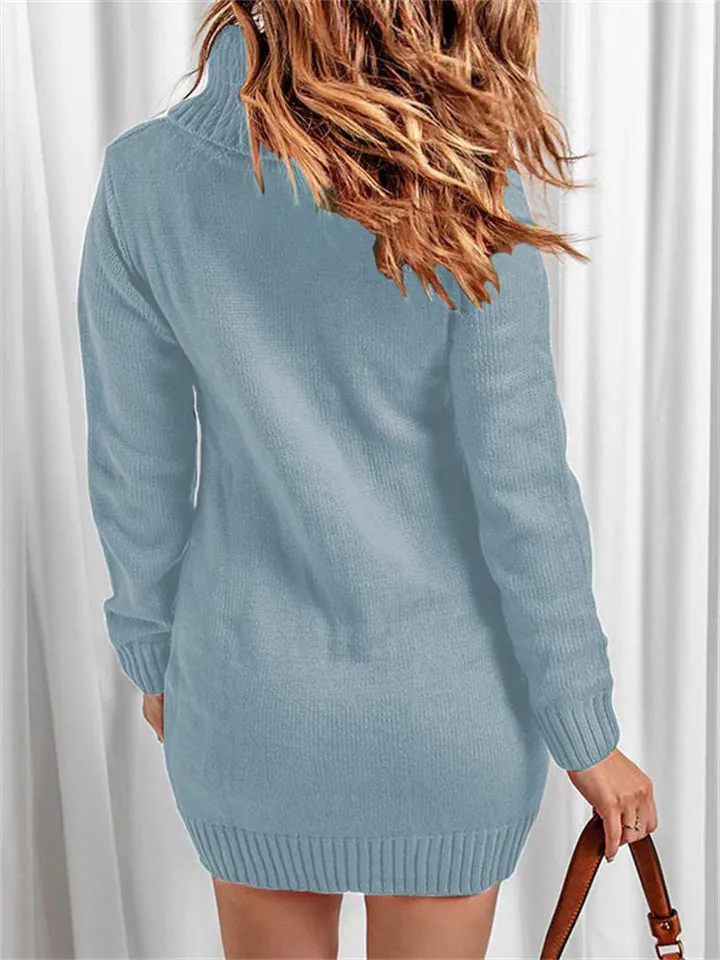Casual Turtle Neck Knitted Sweater Dresses
