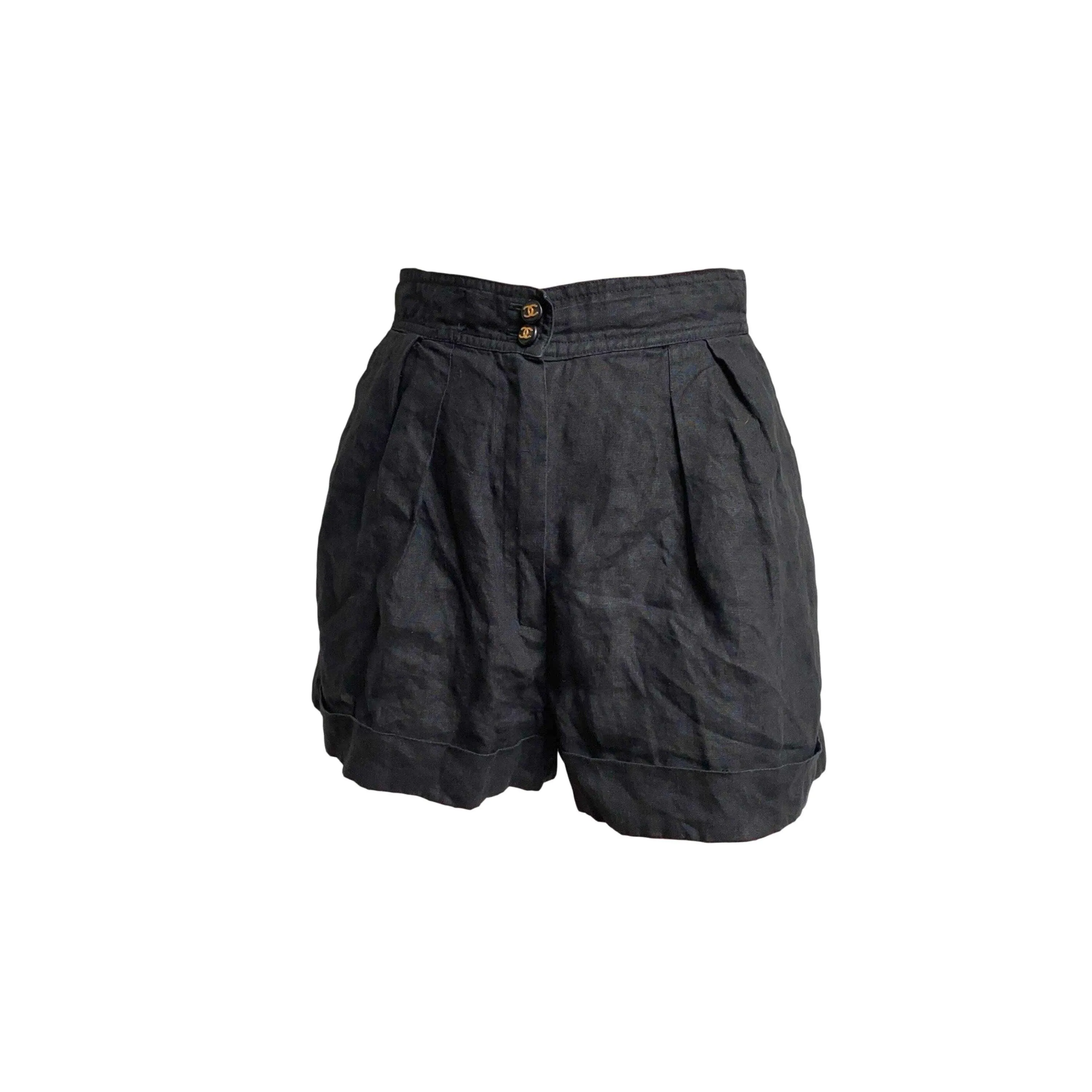 Chanel Black Logo Button Shorts