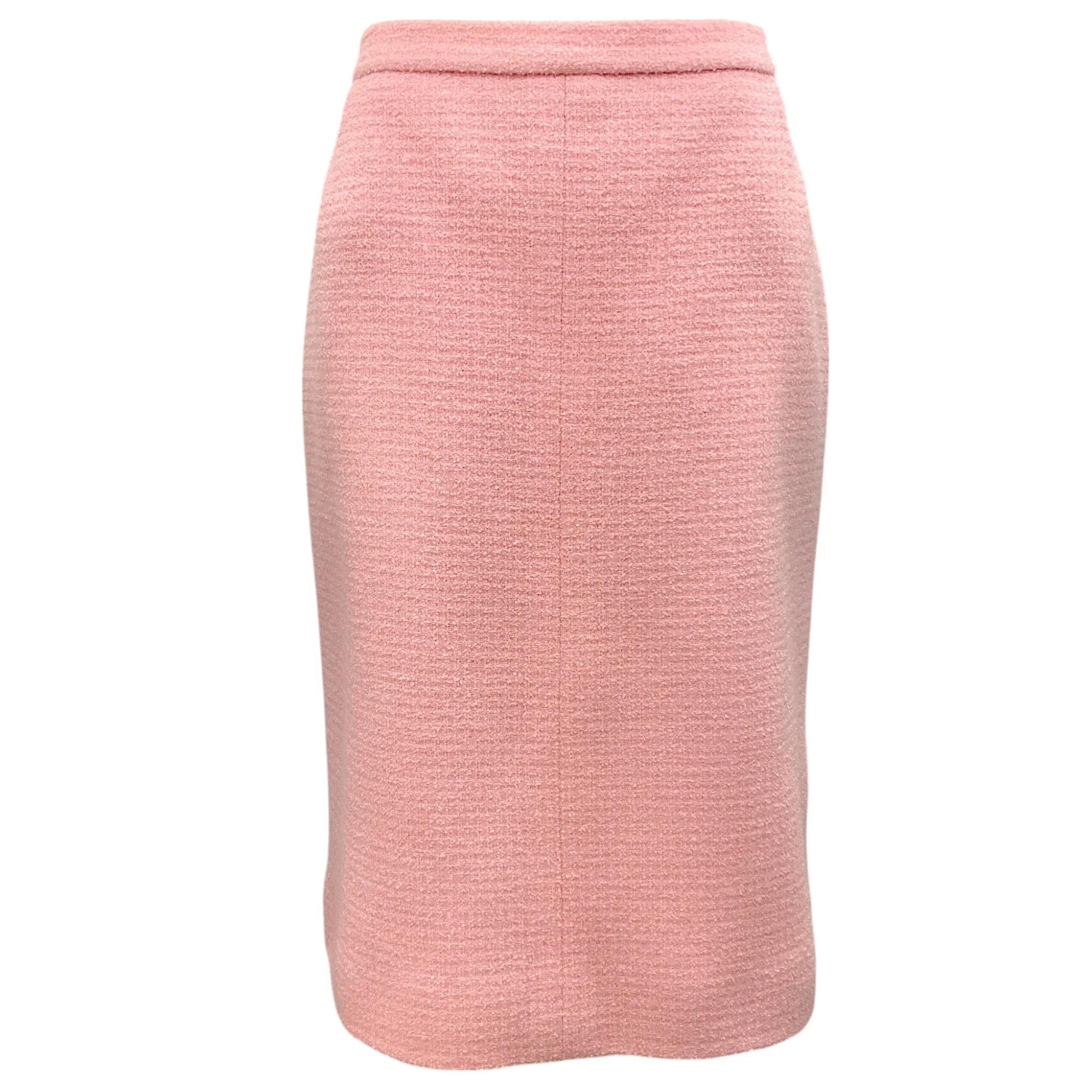 Chanel Boutique Vintage 1998 Pink Classic CC Logo Button Boucle Tweed Skirt