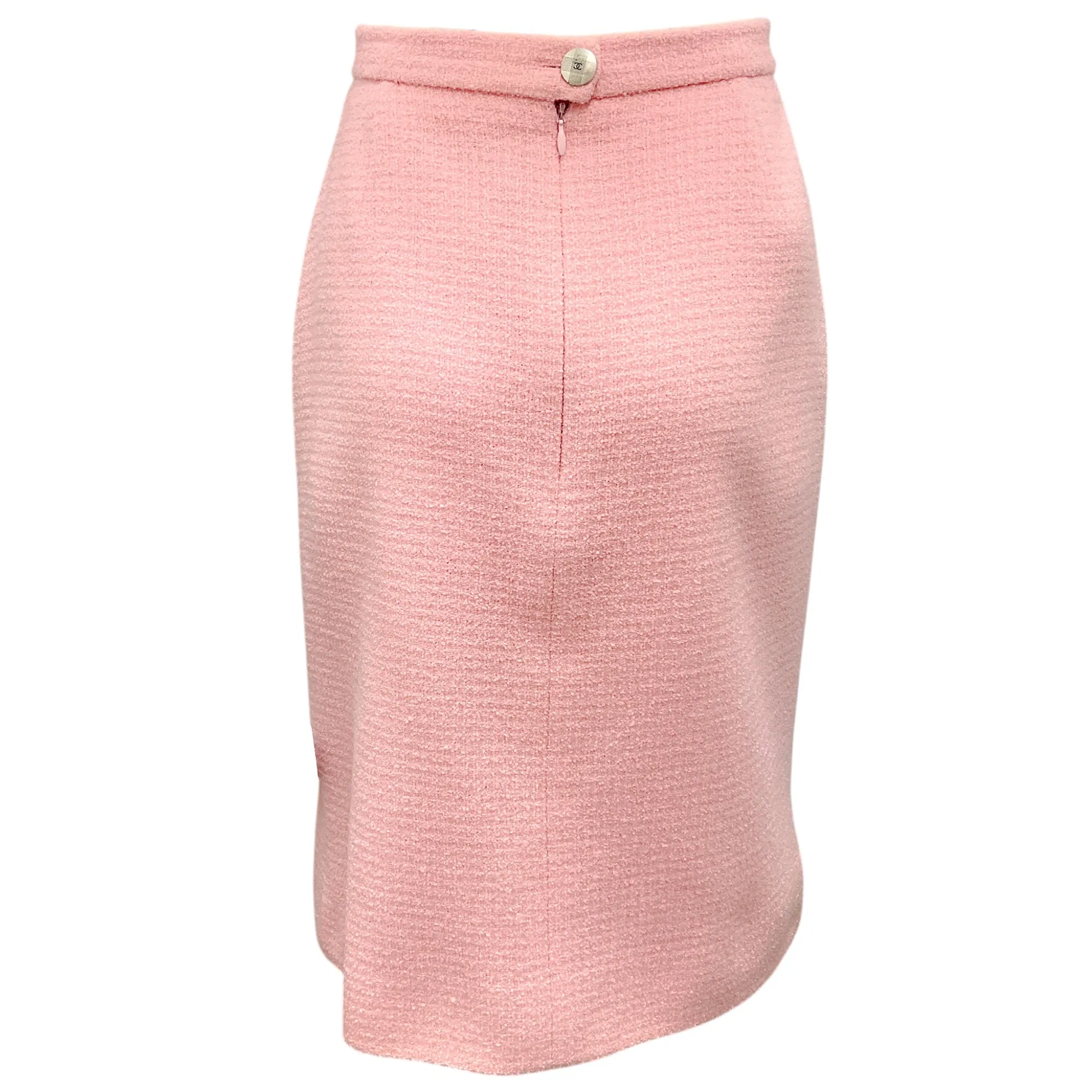 Chanel Boutique Vintage 1998 Pink Classic CC Logo Button Boucle Tweed Skirt