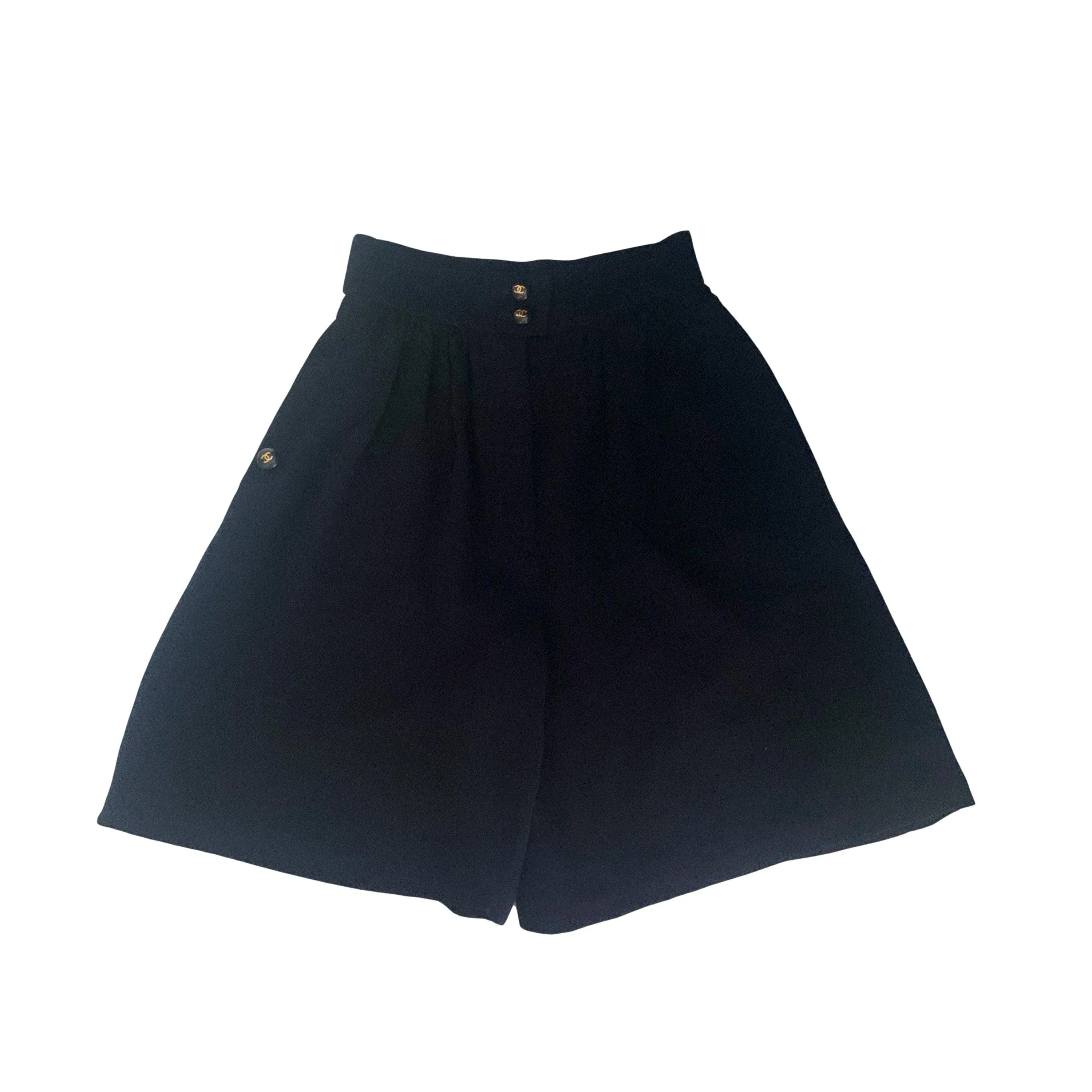 Chanel Navy Logo Button Shorts