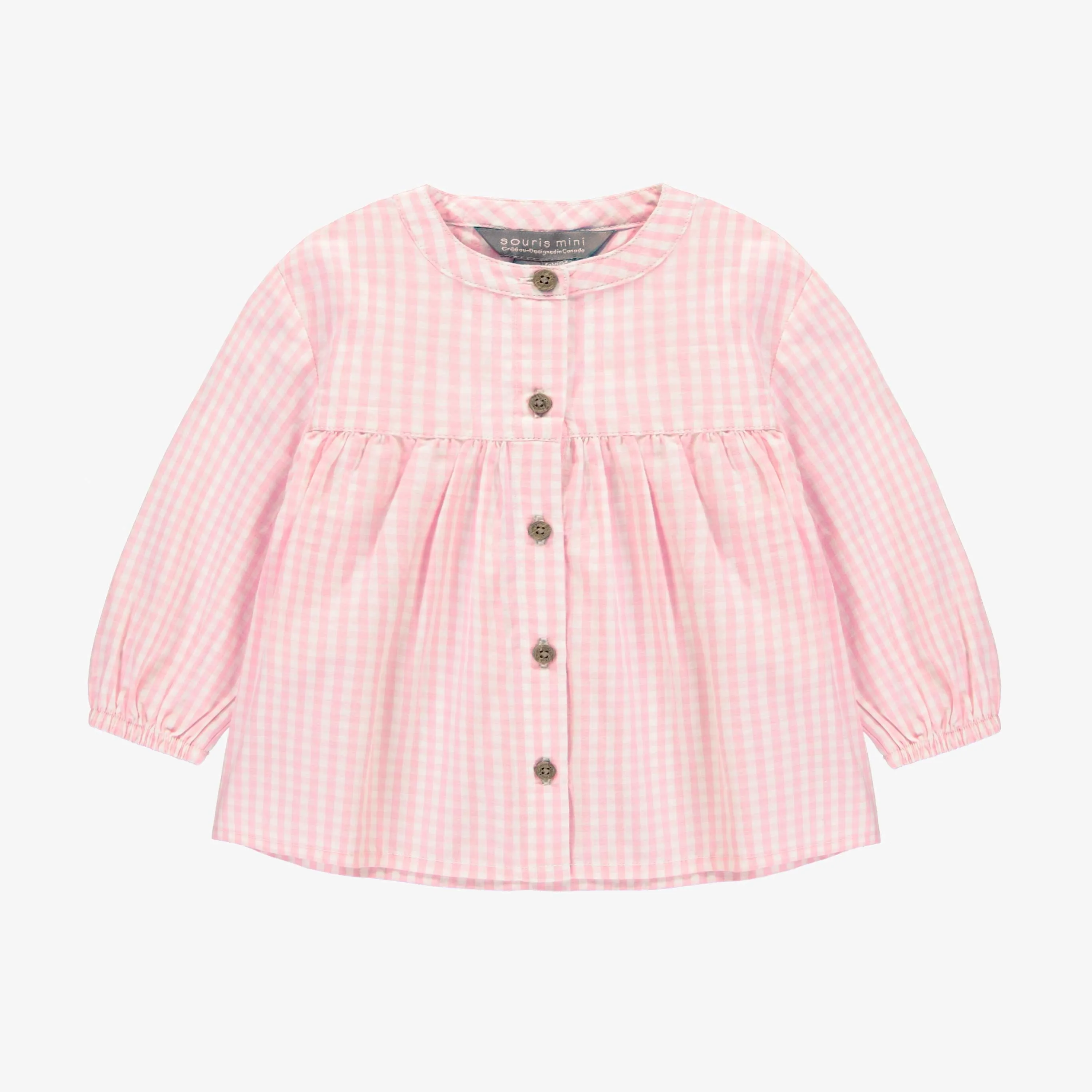 Chemise manches longues rose et crème à carreaux, bébé || Pink and cream plaid long sleeves shirt, baby